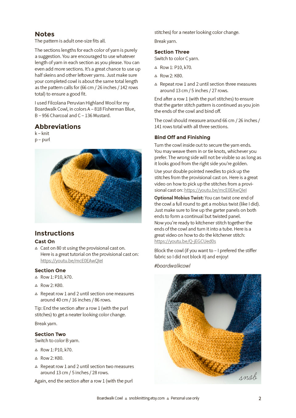 Snöb Knitting strikkeopskrift layout